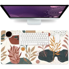 Desk Mat Large Protector Pad 31.5" ×15.7", Non-Slip PU Leather Desk Blotter, Waterproof Mouse Pad for Office Home Green Floral