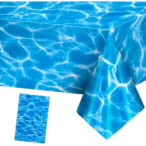 3 Pieces Ocean Tablecloth - Under The Sea Ocean Waves Table Cloths, Plastic Rectangle Blue Water Print Table Cover for Beach Pool Birthday Party Decorations Table Decor Supplies Favors, 108 x 54 Inch