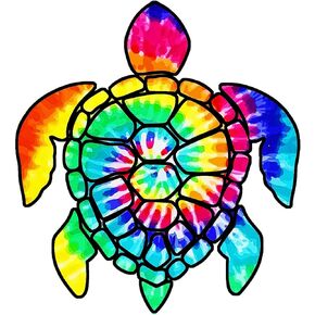 2 Pack Turtle Tie Dye Reflective Vinyl Car Decals Stickers Van Trucks Women Men Motorcycle Laptop decals Skateboard Bike Bumper Window 5.1"