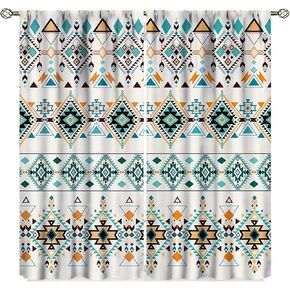 Aztec Curtains, Southwestern Native Tribal Ethnic Pattern Western Boho Geometric Window Treatments for Living Room,Drapes 2 Panel Set,55x63 Inch Blackout