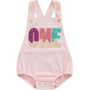 Newborn Baby Boy Girl Birthday Clothes Letter One Embroidery Romper Bodysuit Jumpsuit Overall Cake Smash Outfits