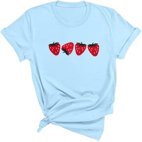 Strawberry Tshirt Women Fruit Print Shirt Strawberries Embroidered Shirts Gardener Gift Top Casual Short Sleeve Tops