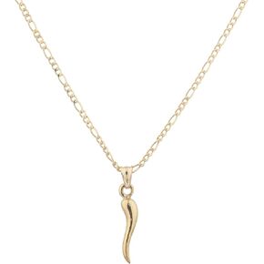 14K Italian Horn Pendant with a Gold Layered 18 inch Figaro Chain - 3 Colors