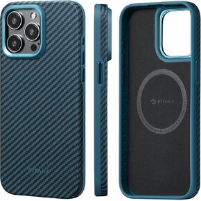 PITAKA Protective Case for iPhone 15 Pro Max, 6.7 Inch, Military Grade Shockproof iPhone 15 Pro Max Phone Case, Compaitble with MagSafe [MagEZ Case Pro 4] 600D Aramid Fiber, Black/Grey (Twill)