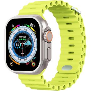 AIRPROCE Compatible with Apple Watch Ocean Bands 38mm 40mm 41mm 42mm 44mm 45mm 49mm, Soft Silicone Sport Wristbands Replacement Strap for iWatch Ultra 2 Ultra SE Series 9 8 7 6 5 4 3 2 1 for Women Men (42/44/45/49mm, Gray/Orange)