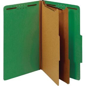 Office Depot Classification Folders, 2 1/2in Expansion, Legal Size, 2 Dividers, 60% Recycled, Light Green, 5 pk, OM01724