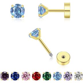 3MM Tiny CZ Stud Flat Back Earrings for Women Men, Dainty Small Screw Back Silver Stud Earrings Hypoallergenic Flatback Cartilage Earring Helix Tragus Conch Piercing Jewelry Gift(Deep purple) in Kuwait