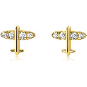 Mini Airplane CZ Stud Earrings for Women Little Girls Tiny Cartilage Conch Sterling Silver Sensitive Ears Hypoallergenic Tragus Helix Piercing Studs Cute Cubic Zirconia Dainty Stud Earrings Christmas New Year