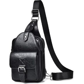 Men's Crossbody Bag Small Leather Sling Bag Multi-pocket Chest Bag for Men Hiking Travel Daypack