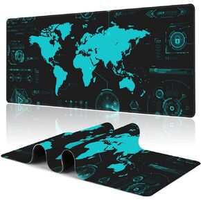 Gaming Mouse Pad,Blue World Map Desk Mat,31.5"X15.7" Large Desk Pad with Stitched Edge Non-Slip Base Keyboard Big Mouse Pad for Office Home Work Gaming