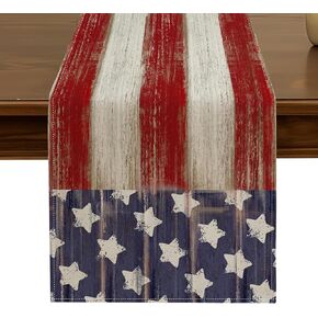 Star American Flag 4th of July Table Runner 13x72 Inch Patriotic Stripe Memorial Day Independence Day Holiday Kitchen Dining Indoor Home Party Table Decoration ZQ17