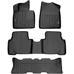 SMARTLINER Custom Fit Floor Mats 3 Row Liner Set Black Compatible with 2013-2018 Hyundai Santa Fe with 3rd Row Seat / 2019 Santa Fe XL