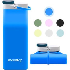 Collapsible Water Bottle, Portable Food Grade Silicone Foldable Travel Reusable Leak Proof Water Bottles for Traveling Running Fitness BPA Free, 20oz, Blue