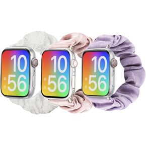 Scrunchie Band for Kids Apple Watch Band, Cute Stretchy Fabric Strap, Easy to Take Off and On, Girls Wristband Compatible with iWatch Series 9/8/7/6/5/4/3/2/1/SE 38/40/41mm & 42/44/45mm