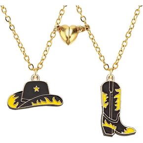 Western Cowboy Necklace for Women Men Matching Cowgirl Hat Boot Bull Head Heart Necklace for Teen Girls Friendship BFF Necklace for 2 Jewelry Gift
