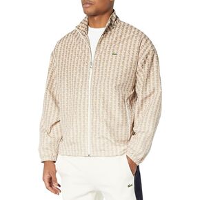 Lacoste Men's Long Sleeve AOP L Full Zip HOODLESS Blouson Jacket W/ARM Stripes & Large Croc Back Graphic, TBD