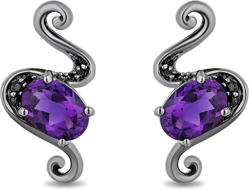 Jewelili Enchanted Disney Fine Jewelry Black Rhodium Over Sterling Silver 7x5 MM Oval Shape Amethyst and 1/10 Cttw Treated Black Round Diamonds Ursula Earrings in Saudi Arabia