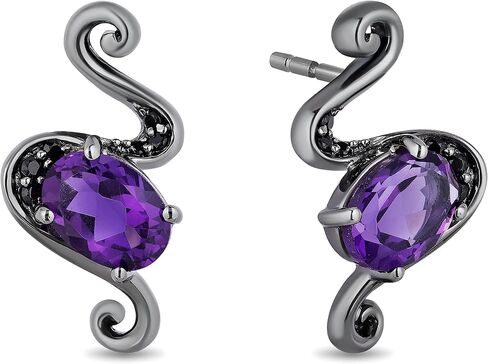 Jewelili Enchanted Disney Fine Jewelry Black Rhodium Over Sterling Silver 7x5 MM Oval Shape Amethyst and 1/10 Cttw Treated Black Round Diamonds Ursula Earrings in Saudi Arabia