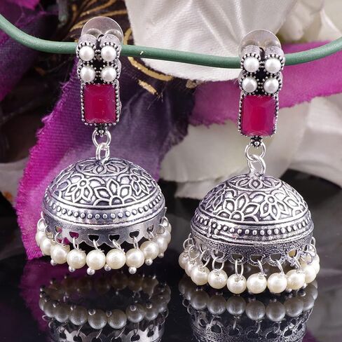 Latest Fashion Jewellery Jhumka For Women & Girls Oxidised Organiz Artificial Traditional Earrings For Navratri Deepawali And Karwachhauth in Saudi Arabia