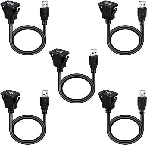 BATIGE Square Single Port USB 3.0 Panel Flush Mount Extension Cable with Buckle for Car Truck Boat Motorcycle Dashboard 6ft in Kuwait