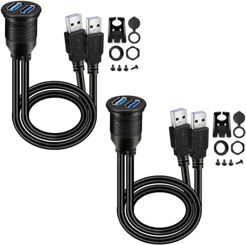 BATIGE Square Single Port USB 3.0 Panel Flush Mount Extension Cable with Buckle for Car Truck Boat Motorcycle Dashboard 6ft in Kuwait