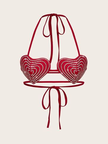 GORGLITTER Women's Adjustable Strap Sequin Heart Shape Bra Top Cutout Tie Back Strappy Halter Neck Top in Saudi Arabia