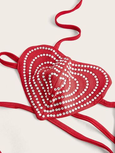GORGLITTER Women's Adjustable Strap Sequin Heart Shape Bra Top Cutout Tie Back Strappy Halter Neck Top in Saudi Arabia
