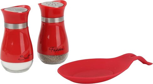 Round Silicone Spoon Rest & 4oz Glass Salt and Pepper Shaker Set (Pink) in Saudi Arabia
