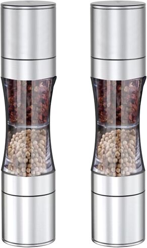Salt and Pepper Grinder Set - 2 in 1 Stainless Steel Shakers with Adjustable Coarse Mills - Spice Grinder Kitchen Chef Gift - Ideal for Housewarming (B) in Saudi Arabia