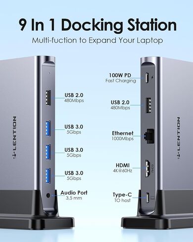 LENTION USB C Docking with 4K@60Hz HDMI, USB 3.0/2.0, Gigabit Ethernet, 100W PD & Aux Adapter for 2023-2016 MacBook Pro/Mac Air/Surface/Steam Deck, More, Stable Driver Certified (CB-D53s, Silver) in Saudi Arabia