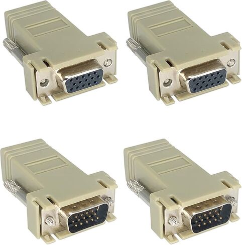 Jienk 4 قطع VGA موسع عبر محول إيثرنت، VGA ذكر/أنثى 15Pin 3Row إلى RJ45 أنثى موسع نقل عبر CAT5 CAT6 موصل كابل الشبكة in Saudi Arabia
