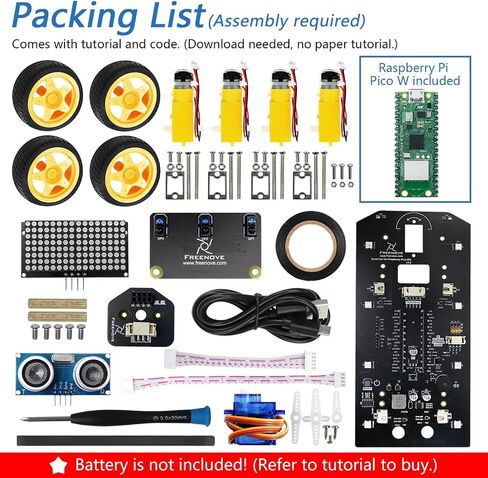 Freenove Mecanum Wheel Car Kit for Raspberry Pi Pico W (Included) (Compatible with Arduino IDE), Dot Matrix Expressions, Obstacle Avoidance, Line Tracking, Light Tracing, Colorful Light, App in Saudi Arabia