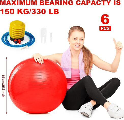 Jexine 6 Pcs Yoga Ball Exercise Ball PVC Stability Balance Yoga Ball Chair Quick Pump for Physical Workout Pregnancy Home Office Gym Equipment in Saudi Arabia