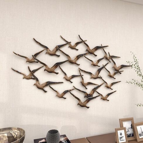 Deco 79 Decor Flying Flock of Wall Sculpture, 48" x 2" x 27", Gold in Saudi Arabia