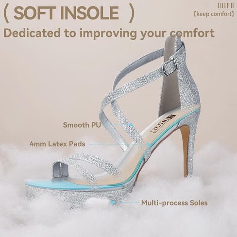 IDIFU IN4 Platform High Heels for Women Strappy Heeled Sandals Square Toe Heels Stiletto Heels Women's Wedding Party Bridal Sexy Dress Shoes Open Toe Heels in Saudi Arabia