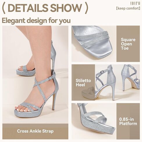 IDIFU IN4 Platform High Heels for Women Strappy Heeled Sandals Square Toe Heels Stiletto Heels Women's Wedding Party Bridal Sexy Dress Shoes Open Toe Heels in Saudi Arabia