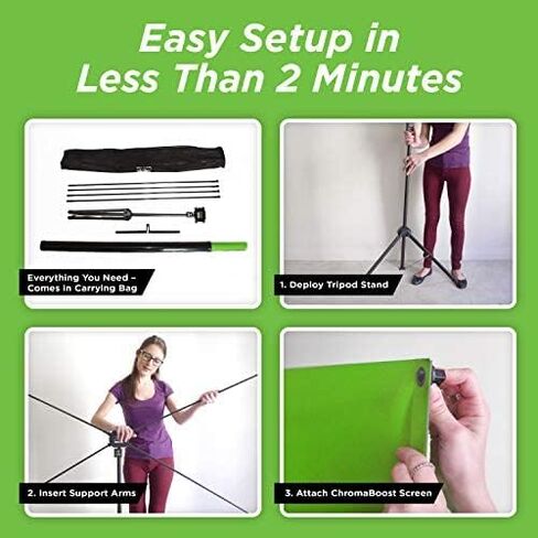 Valera 90in Green Screen Backdrop with Stand for Streaming, Ultra Portable 2 Min Setup, Portrait & Landscape, Tripod & Wall Mount, for Tiktok Zoom Video Meetings & More, +1k Free Backgrounds Included in Kuwait
