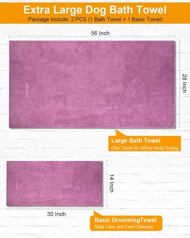 2-PCS Fast Drying Dog Towels - 56 x 28 Inch Ultra Soft & Absorbent Large Dog Towel with 30 x 14 Inch Daily Use Paw Towel - 100% Microfiber Pet Bath Grooming Towels for Dogs Cats, Gray in Saudi Arabia