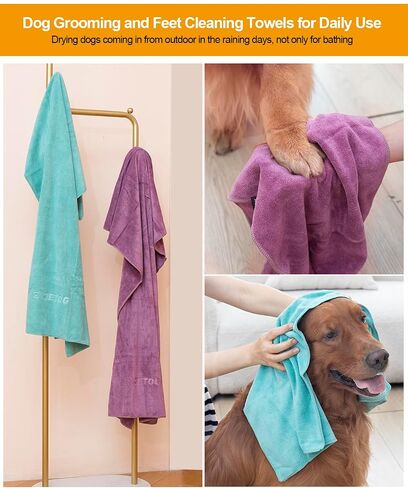 2-PCS Fast Drying Dog Towels - 56 x 28 Inch Ultra Soft & Absorbent Large Dog Towel with 30 x 14 Inch Daily Use Paw Towel - 100% Microfiber Pet Bath Grooming Towels for Dogs Cats, Gray in Saudi Arabia