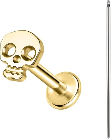 مسامير ثقب الجسم من BodyAce Gold F136 من التيتانيوم، أقراط غضروفية مسطحة الظهر ملولبة داخليًا مع ثقب مدبب، مسمار حلقي للشفاه 16 جرام من لابريت in Kuwait