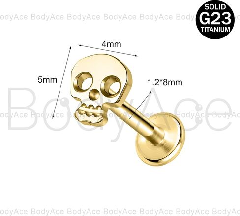 مسامير ثقب الجسم من BodyAce Gold F136 من التيتانيوم، أقراط غضروفية مسطحة الظهر ملولبة داخليًا مع ثقب مدبب، مسمار حلقي للشفاه 16 جرام من لابريت in Kuwait