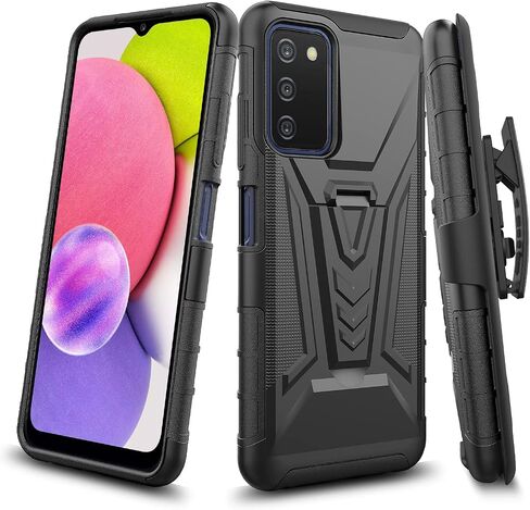 for Samsung Galaxy A03S, A03 SE 5G (SM-A037) - Shockproof Phone Case w/Belt Clip Holster - CV1 Black in Kuwait