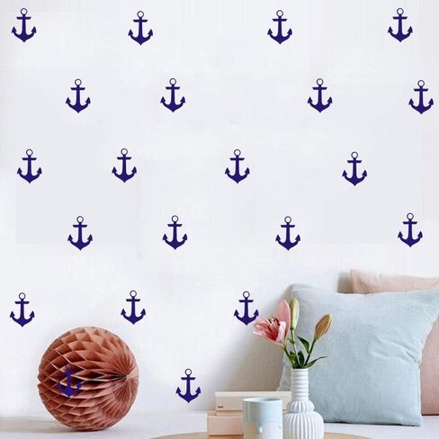 مجموعة من 48 ملصق حائط من الفينيل بنمط مرساة ملصق جداري بحري - غرفة الأطفال والأولاد ديكور داخلي للمنزل (أزرق داكن 55 × 78 مم) in Kuwait