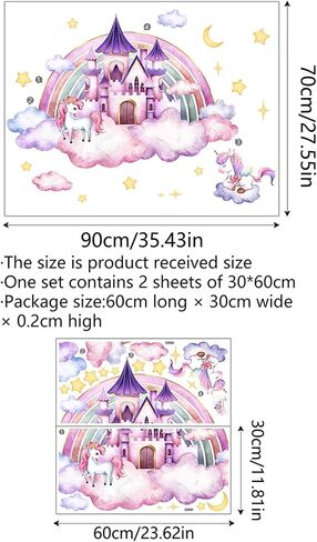 WAFT YEARN Vinyl Removable Cartoon Castle Rainbow Cloud Wall Decals Wall Stickers Room Decor for Nursery School Classroom Bedroom Bathroom Boys Girls Room Playroom Home Decor 18.1 in by 22.4 in in Saudi Arabia