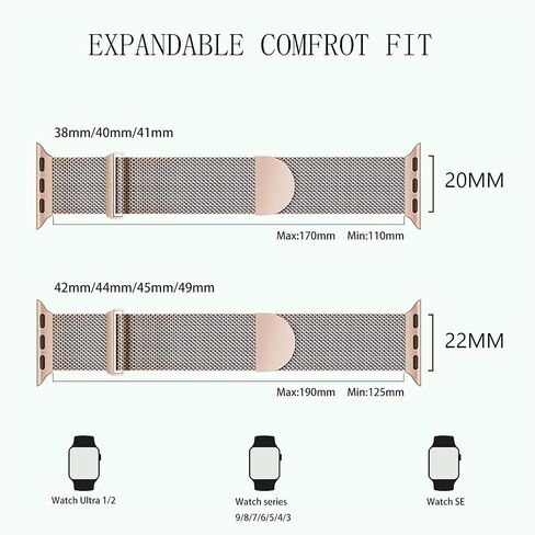 Magnetic Clasp Watch Bands for Women and Men, Compatible with Apple Watch Bands 38mm 40mm 41mm 42mm 44mm 45mm 49mm, for iWatch Bands Series Ultra/Ultra 2 SE 9 8 7 6 5 4 3 2 1, Stainless Steel & Nylon in Saudi Arabia