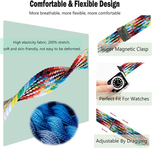 Magnetic Clasp Watch Bands for Women and Men, Compatible with Apple Watch Bands 38mm 40mm 41mm 42mm 44mm 45mm 49mm, for iWatch Bands Series Ultra/Ultra 2 SE 9 8 7 6 5 4 3 2 1, Stainless Steel & Nylon in Saudi Arabia