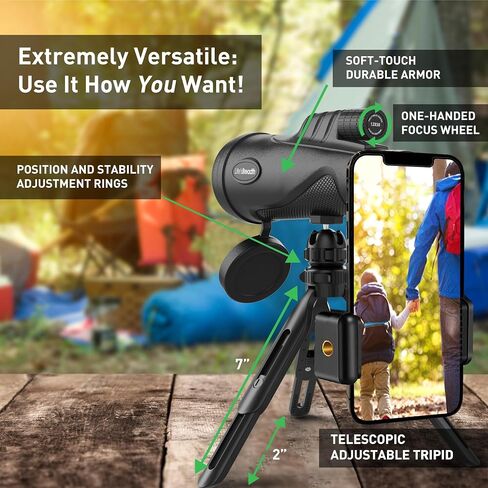 12x56 Monocular Telescope with Smartphone Adapter and Upgraded Tripod, HD Handheld Telescope - High Powered Monocular Scope for Adults - Birdwatching, Gifts for Men Him Dad Husband Boyfriend (Green) in Saudi Arabia