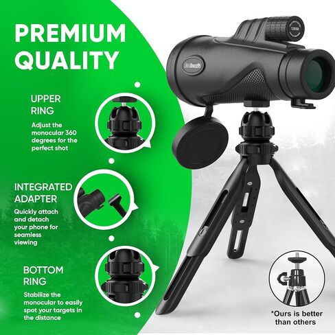 12x56 Monocular Telescope with Smartphone Adapter and Upgraded Tripod, HD Handheld Telescope - High Powered Monocular Scope for Adults - Birdwatching, Gifts for Men Him Dad Husband Boyfriend (Green) in Saudi Arabia