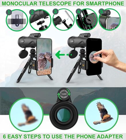 12x56 Monocular Telescope with Smartphone Adapter and Upgraded Tripod, HD Handheld Telescope - High Powered Monocular Scope for Adults - Birdwatching, Gifts for Men Him Dad Husband Boyfriend (Green) in Saudi Arabia
