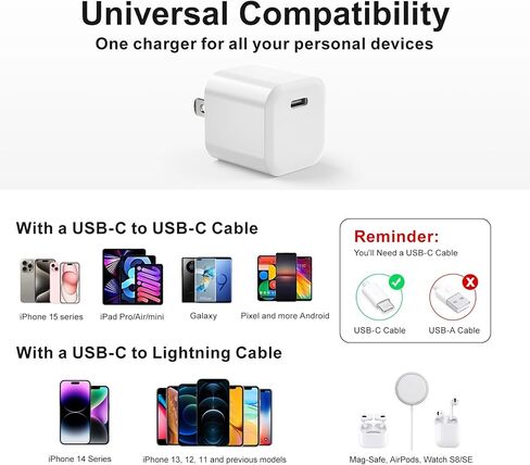 كتلة شاحن USB C، محول طاقة شاحن الهاتف Besgoods C نوع شحن سريع مكعب قابس حائط متوافق مع iPhone 17 16 15 Pro Max 14 13 12 11 SE XR XS X 8 iPad Watch - أبيض، 3 عبوات in Kuwait